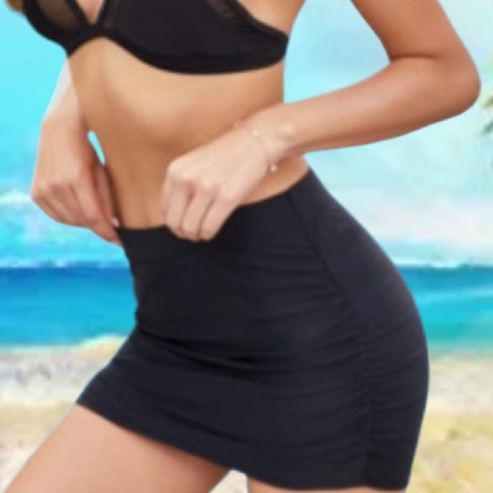 Women’s Skirted Bikini Bottom Side Ruched Athletic Swim Skirt Lg/Xlg 33” Waist
